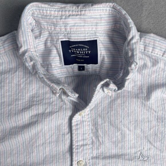 Charles Tyrwhitt Casual Slim Fit Shirt Men Large Stripped Button Front - Picture 2 of 8